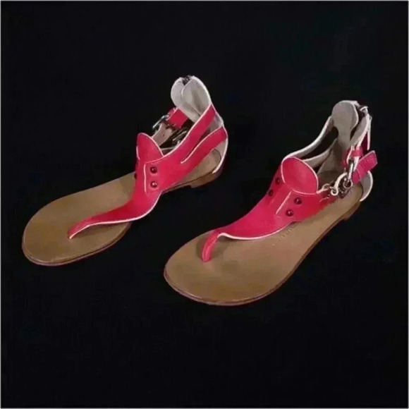 Giuseppe Zanotti Sandal Thong T-Strap Red 6.5 Flat Leather Gladiator Straps 36.5 - Picture 2 of 7